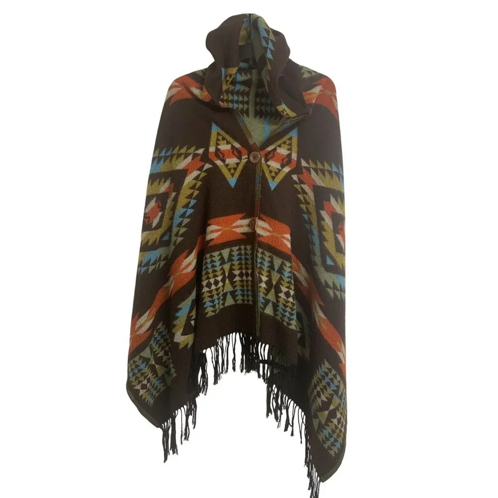 Southwest OS Aztec Lightweight Hooded Poncho‎ Western Winter